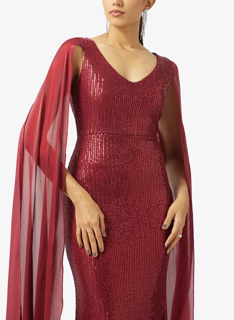 Khizana  Shimmer Dress With Exaggerated Sleeves for Women | Best Price UAE